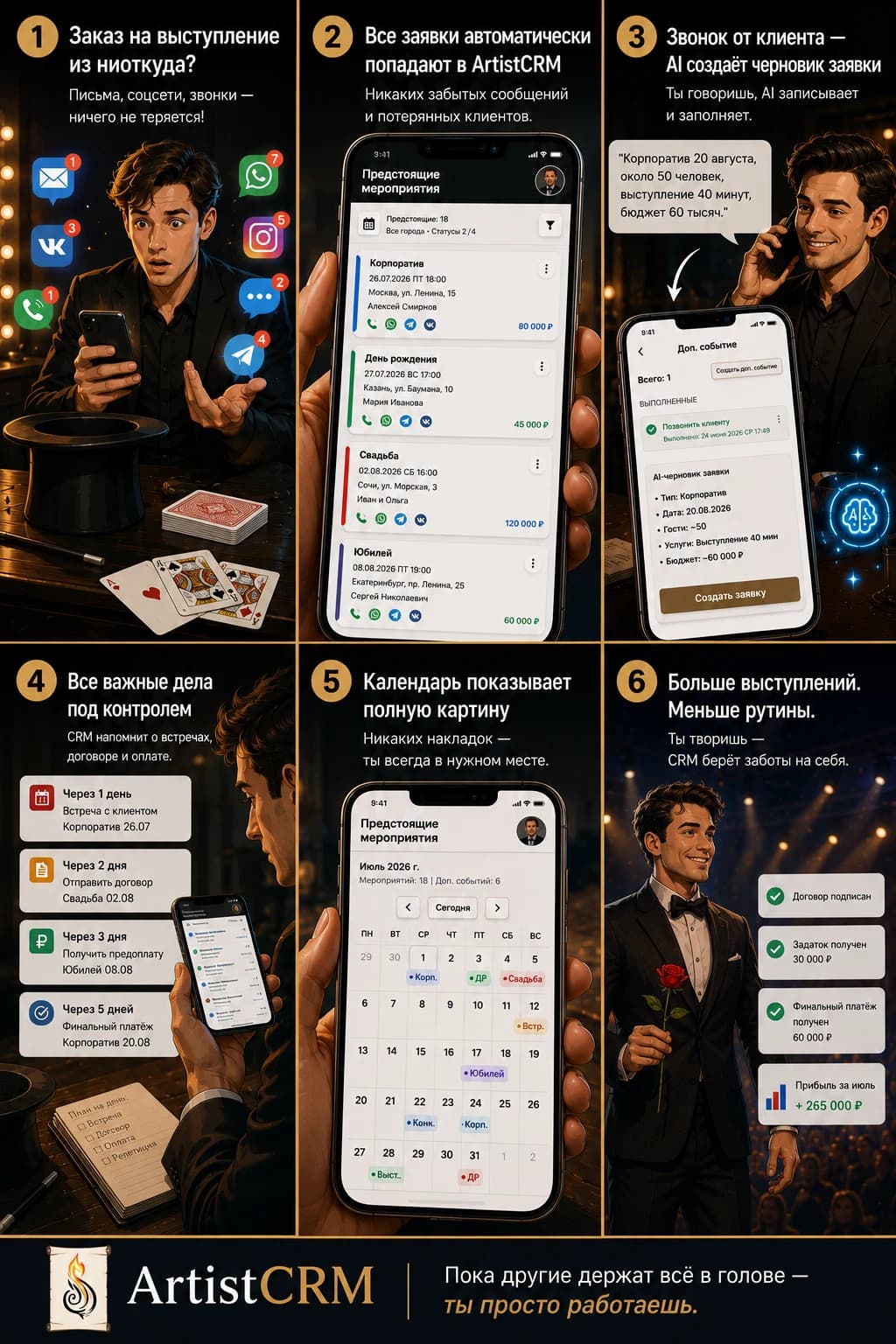 Как ArtistCRM помогает фокуснику вести заявки